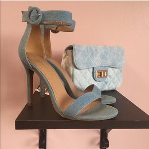 Denim ankle strap heel